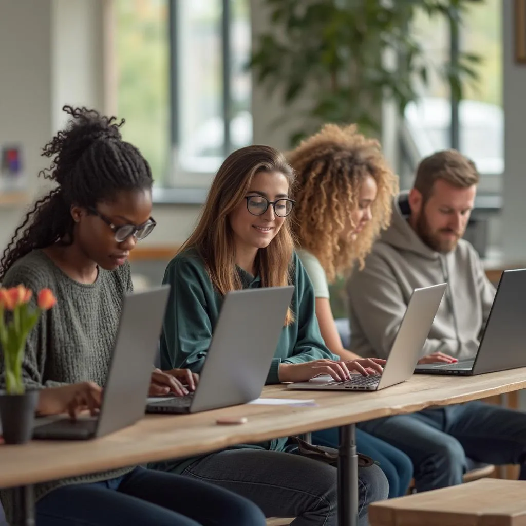 Různorodá skupina lidí pracujících online